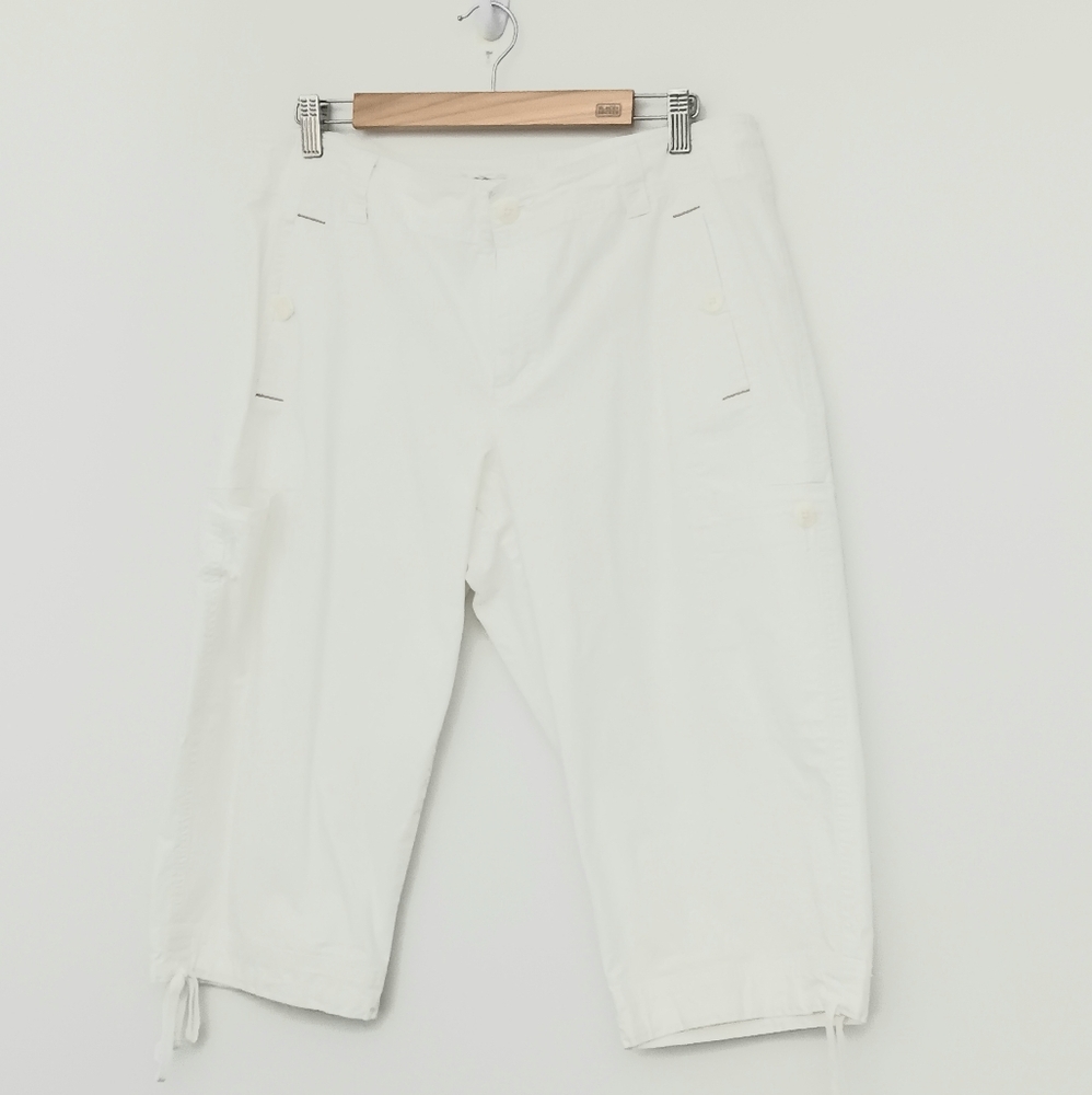 Coldwater Creek White Cropped Pants Women's Size 16P Ties at Hems Pre-owned